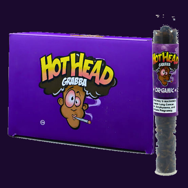 Hothead Grabba violet retail box and packaged tube on a dark violet background.